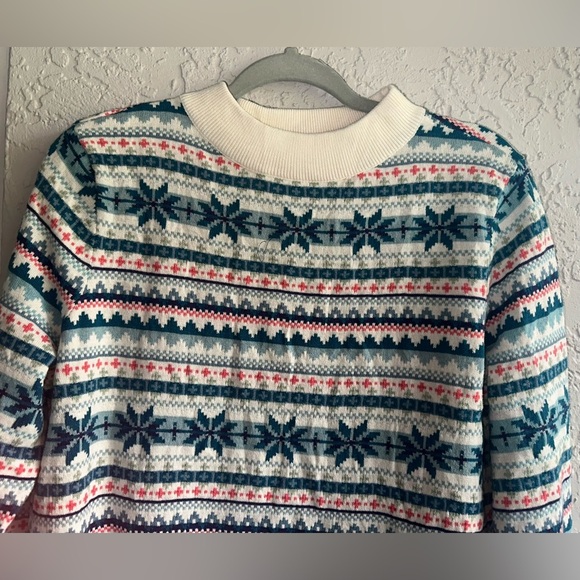 Talbots Teal and Ivory Patterned Mock Neck Sweater - Picture 7 of 11